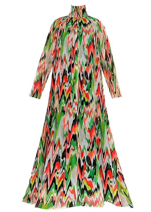 A-Line Maxi Dress - Zigzag Green Orange