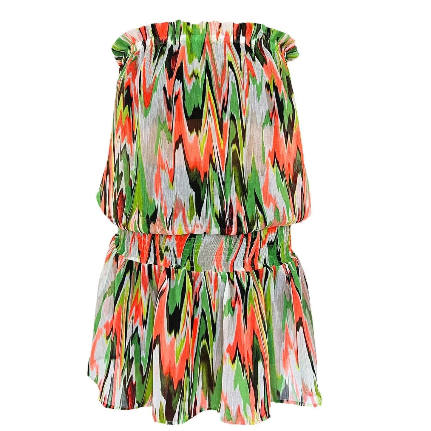 Beach Mini Dress - Zigzag Green Orange