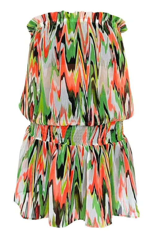 Beach Mini Dress - Zigzag Green Orange
