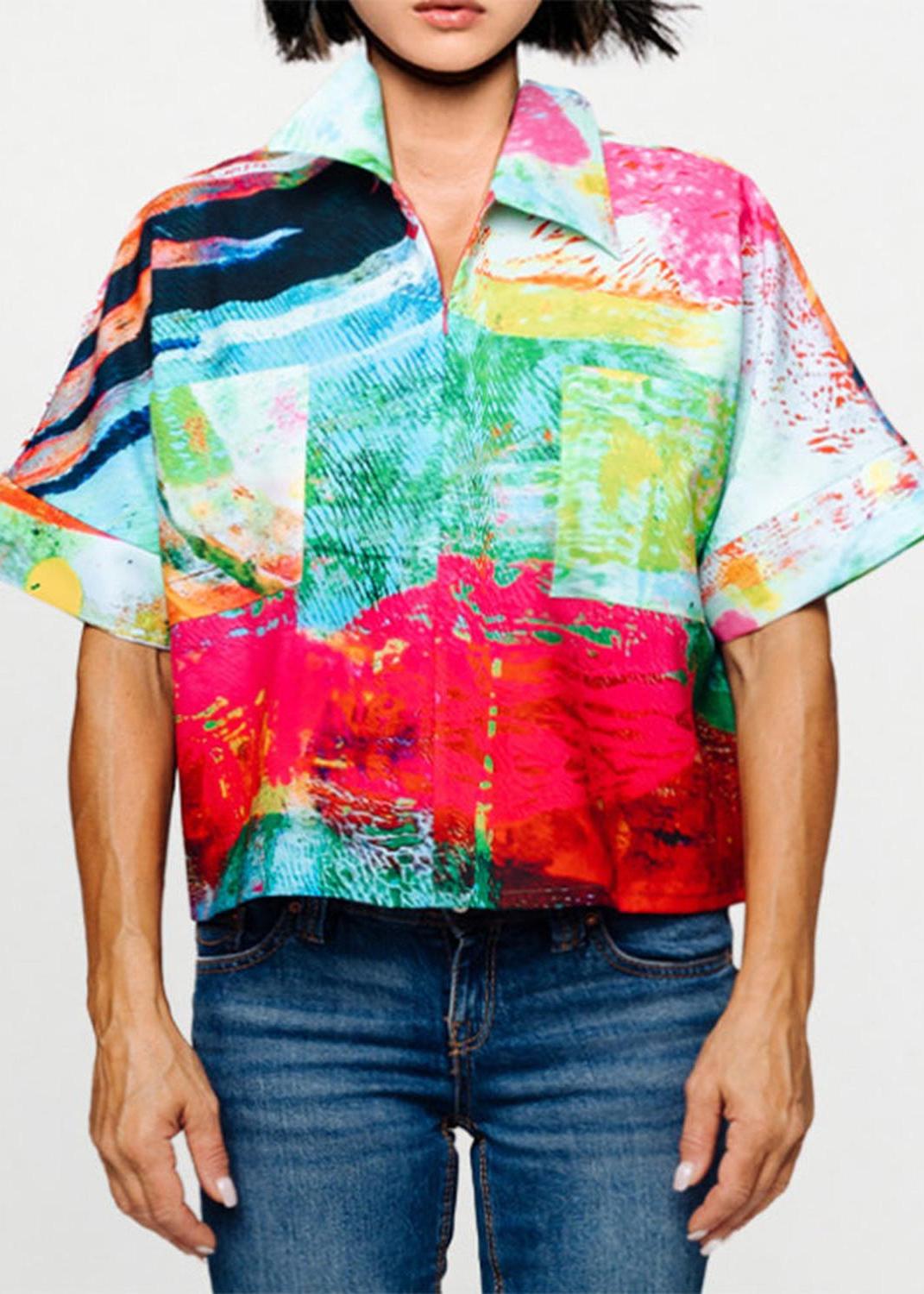 Cropped Shirt - Mother Pink Red Green