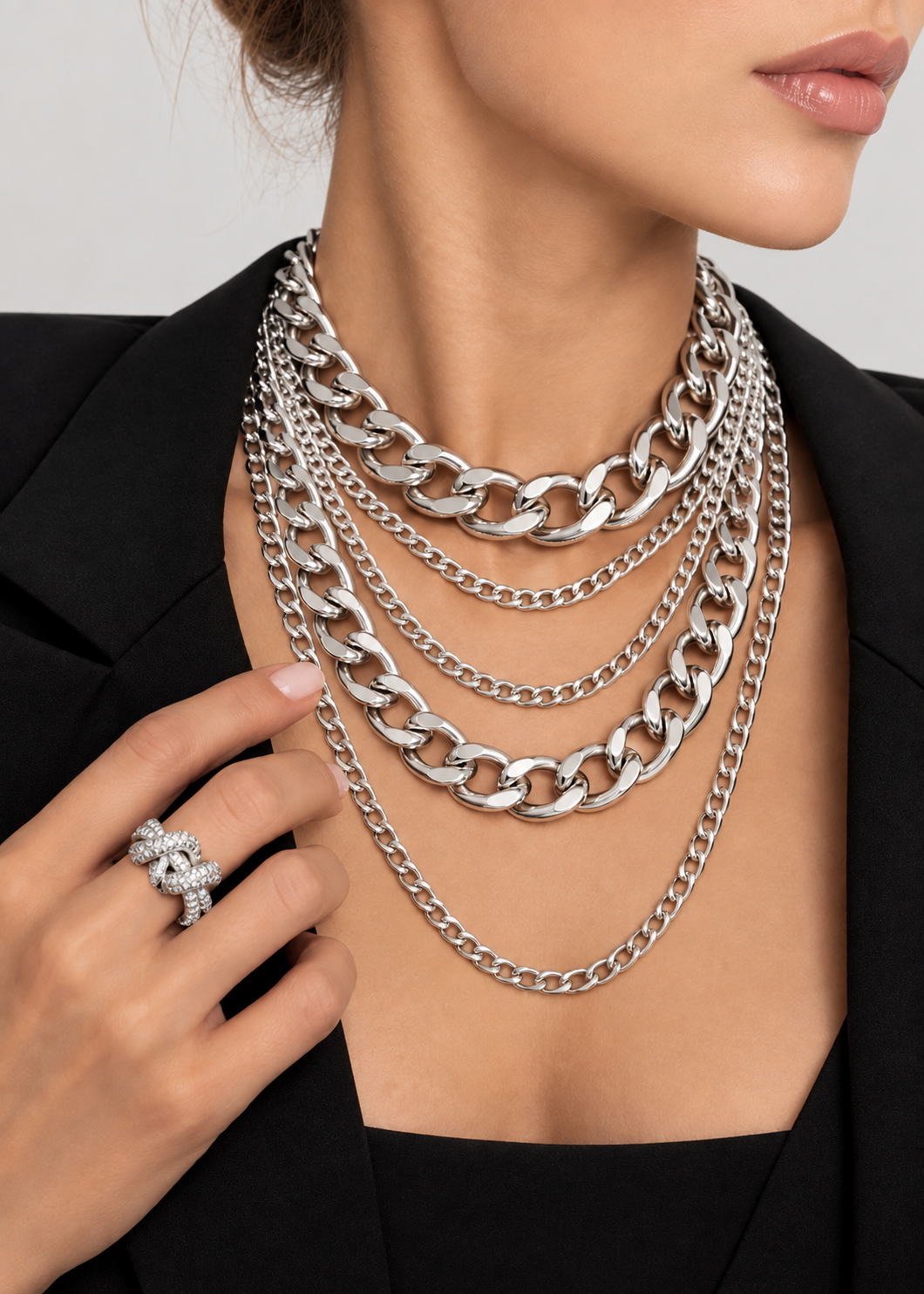 Layered Chain Necklace – Silver