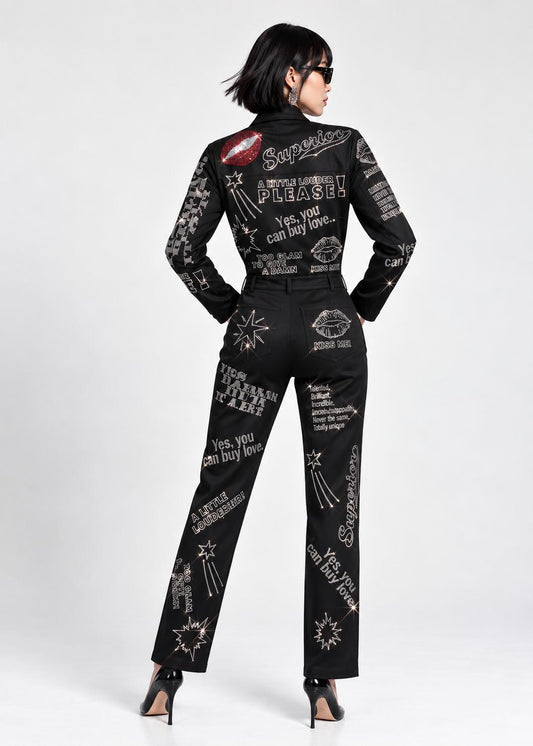 Jumpsuit - Black with Swarovski Details