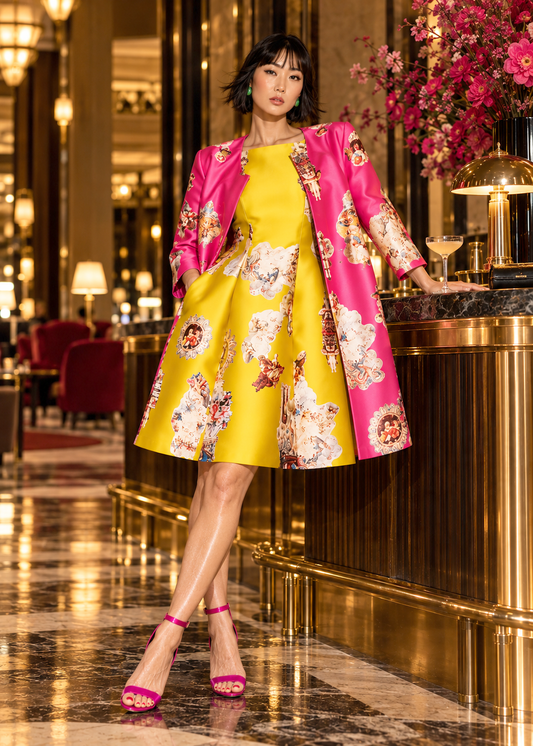 Custom-Made Midi Dress + Tailored Coat - Special Print