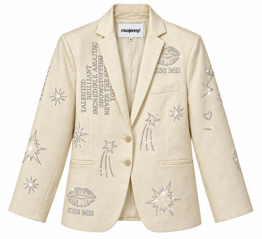 Festive Slight Oversized Tailored Blazer - Cream white with Swarovski Details