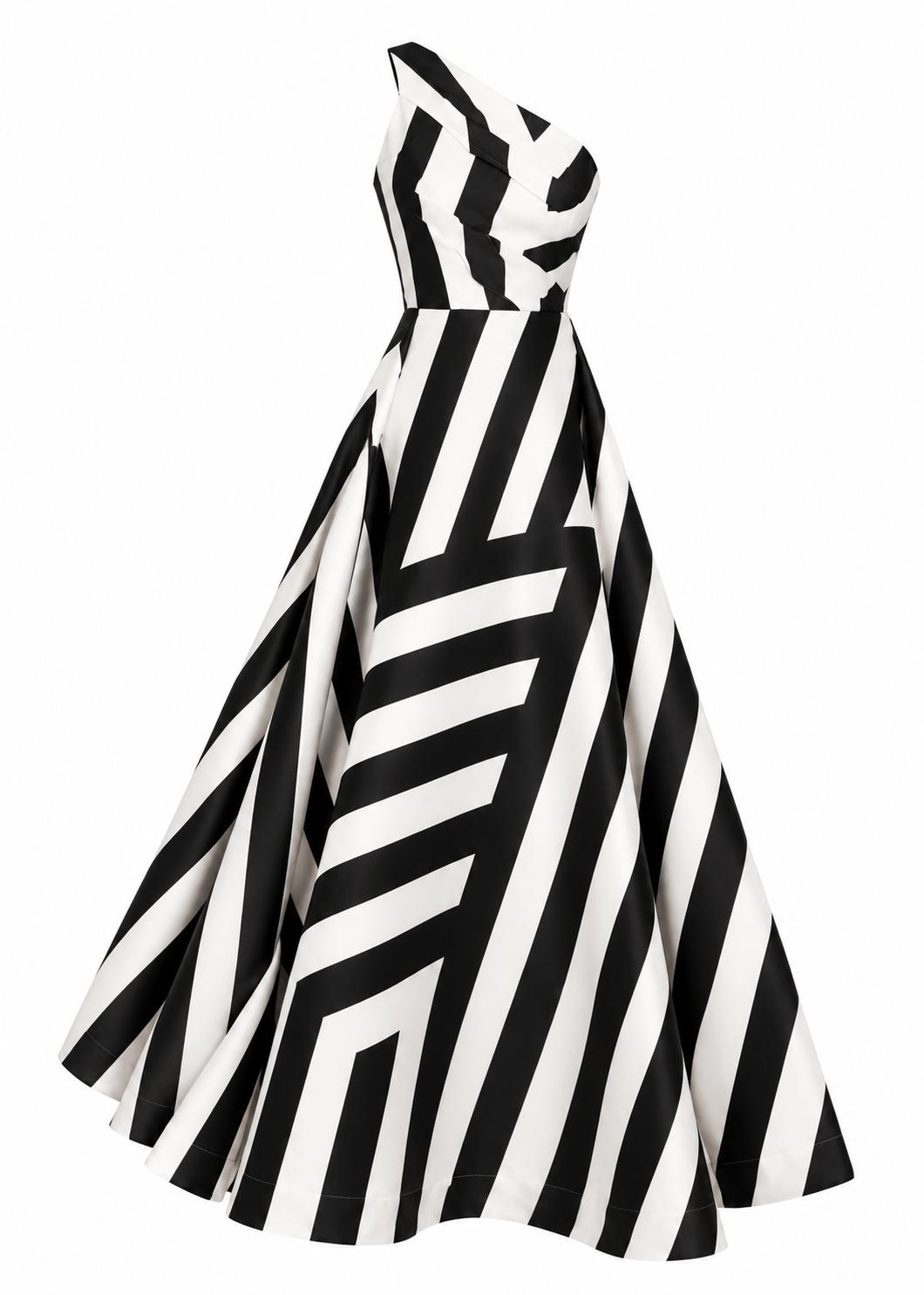 One-Shoulder Aftenkjole – Sort Hvid