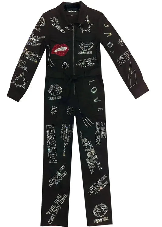 Jumpsuit - Black with Swarovski Details
