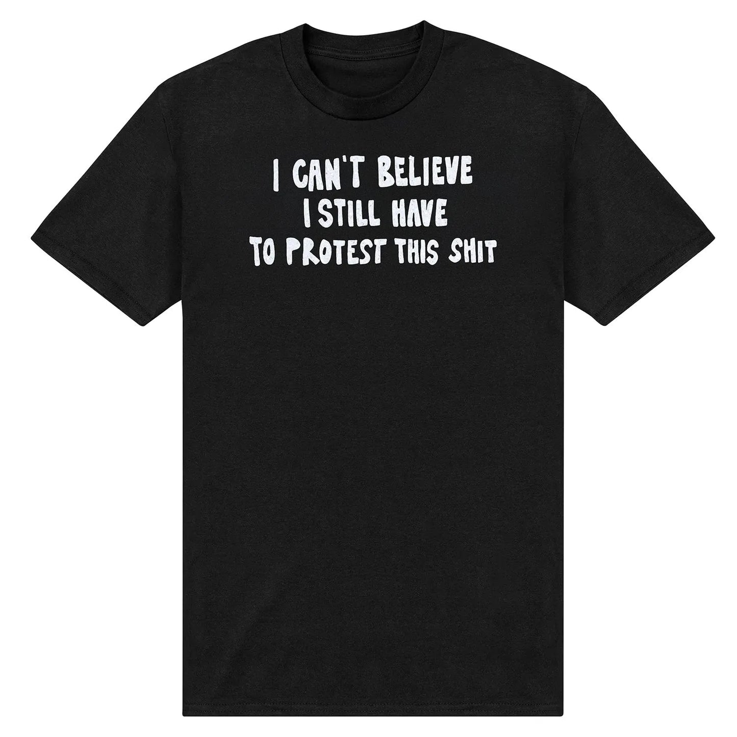 Printed on rescued stock black T-shirt "I can´t believe
