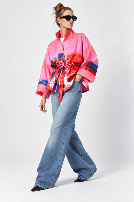 Square Boxy Jacket - Red blue landscape
