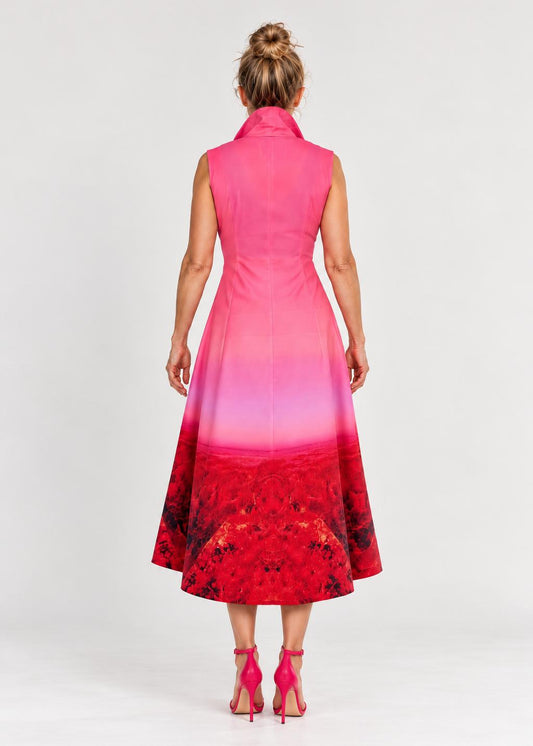 Sleeveless Swing Shirt Dress – Red Pink Landscape
