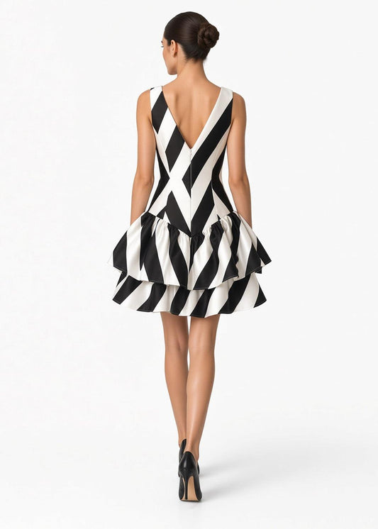 Ruffle Mini Dress – Black & White | maxjenny!