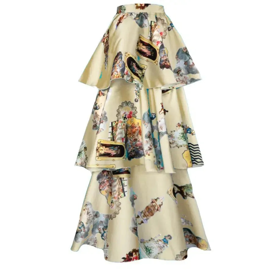 SALE Sicily trippel layered champagne evening skirt printed