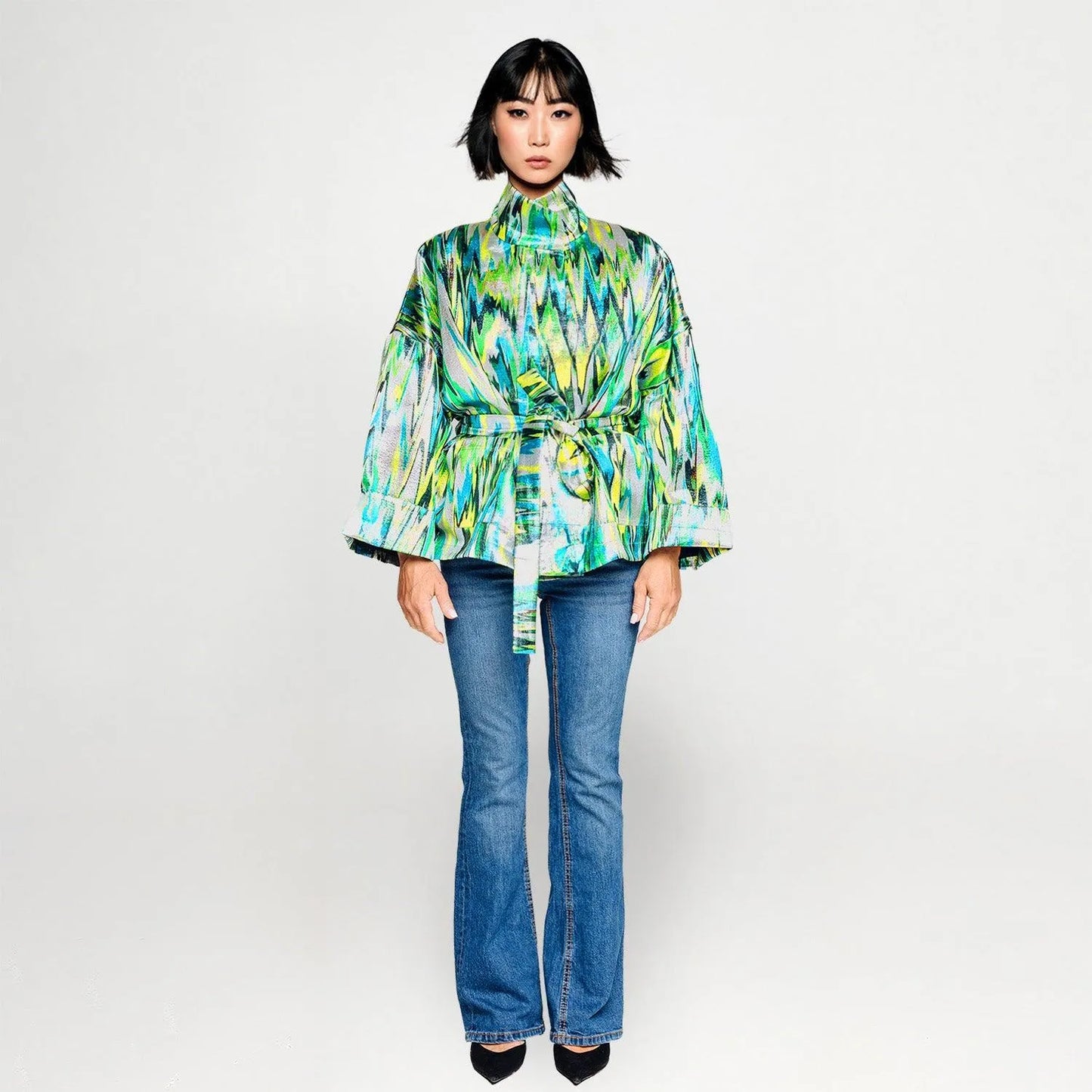 SALE Square boxy Jacket zigzag green turquise printed