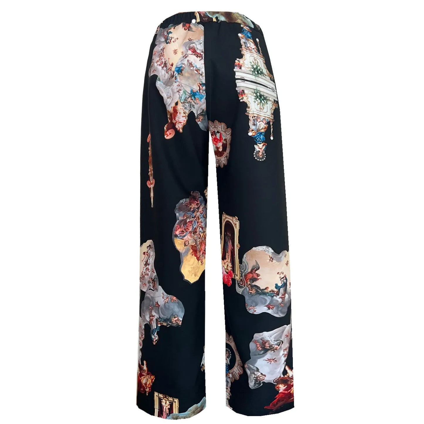 SALE Wide straight pants black sicily printed