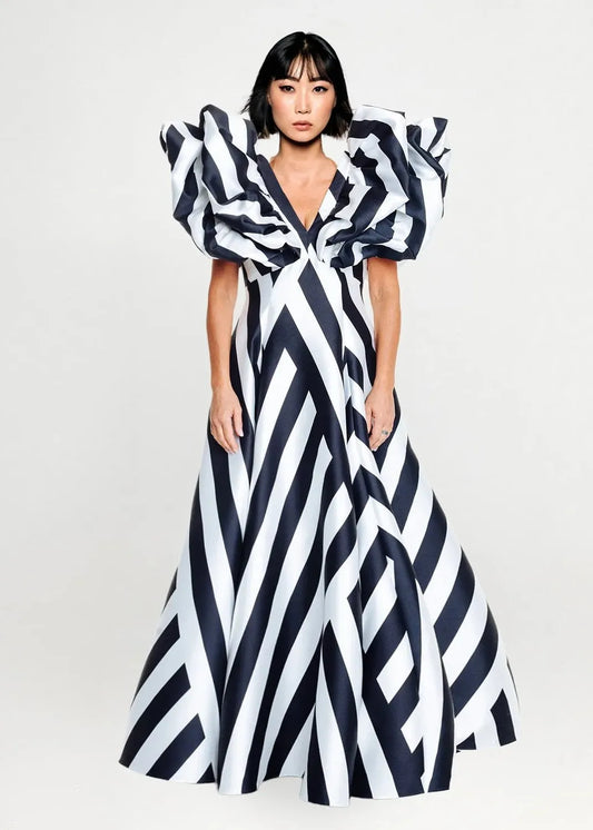 Shoulder Statement Gown - Black & White