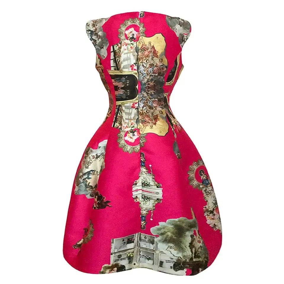 Sicily hot pink midi dress printed