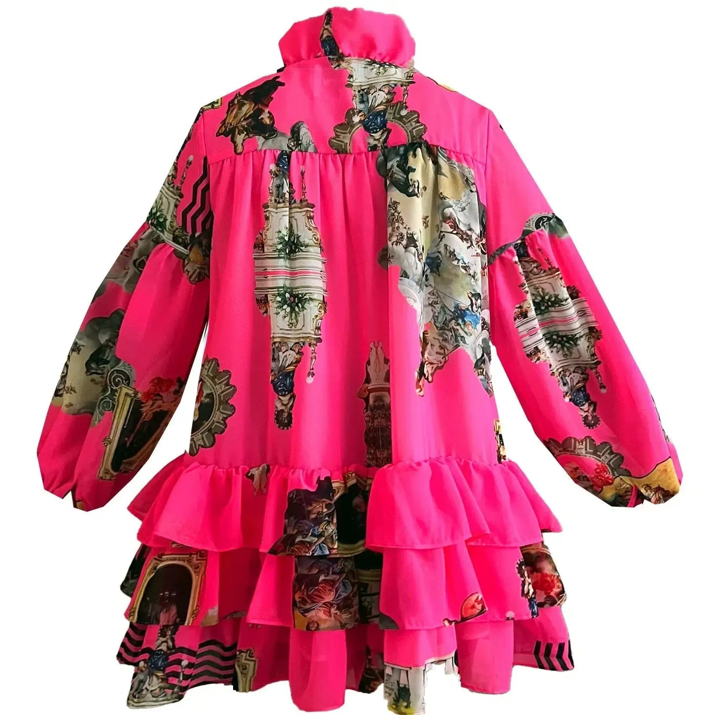 Sicily neon pink iris mini dress printed