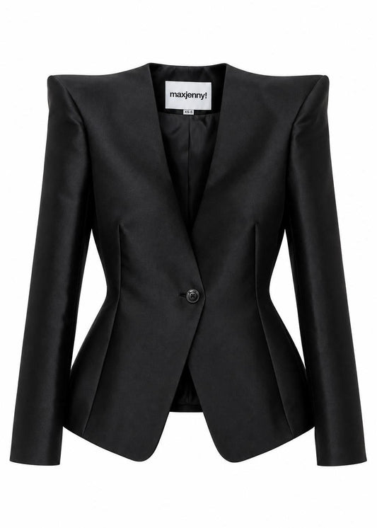 Skulpturaler Blazer mit spitzen Schultern – Schwarz