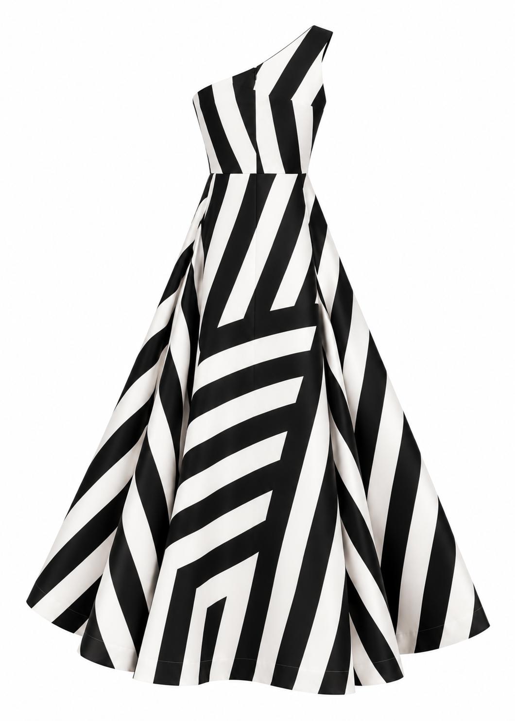 One-Shoulder Aftenkjole – Sort Hvid