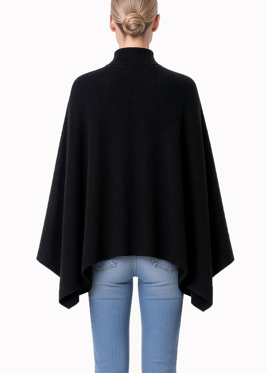 Warm Wool Knitted Poncho – Black