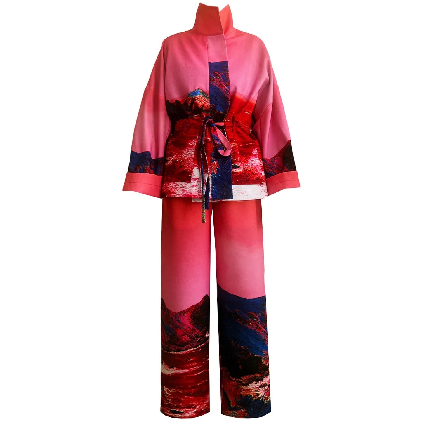 Wide Slouchy Pants - Red Blue Landscape