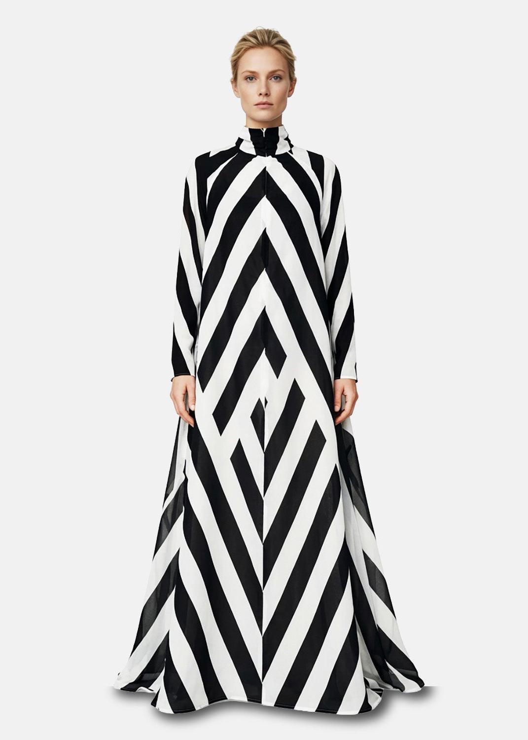 A-Line Maxi Dress - Black & White