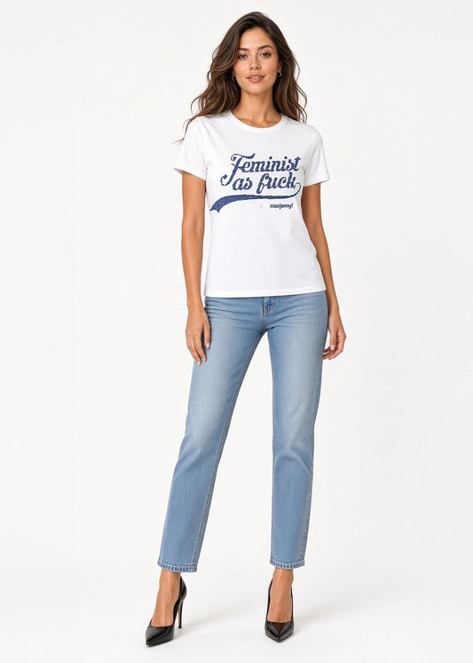 Feminist as Fuck Blue Swarovski Crystal T-Shirt – White