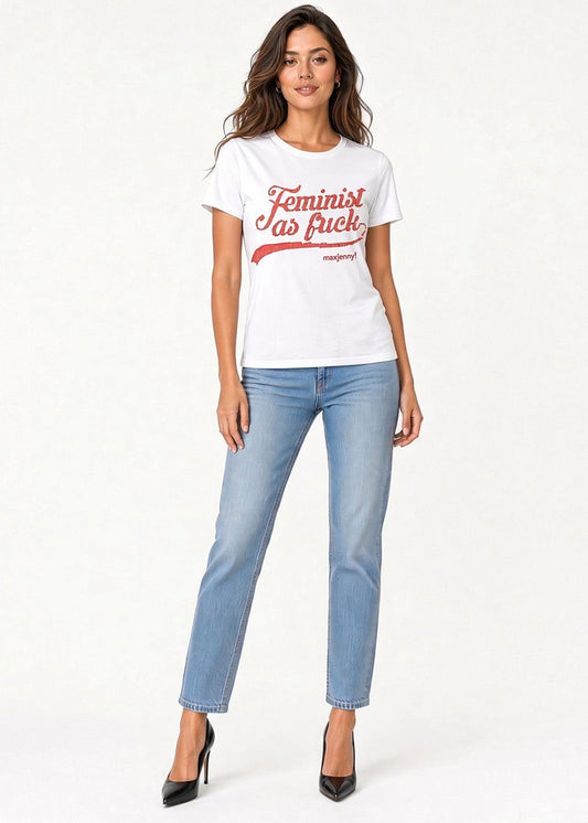 Feminist as Fuck Dark Orange Swarovski Crystal T-Shirt – White