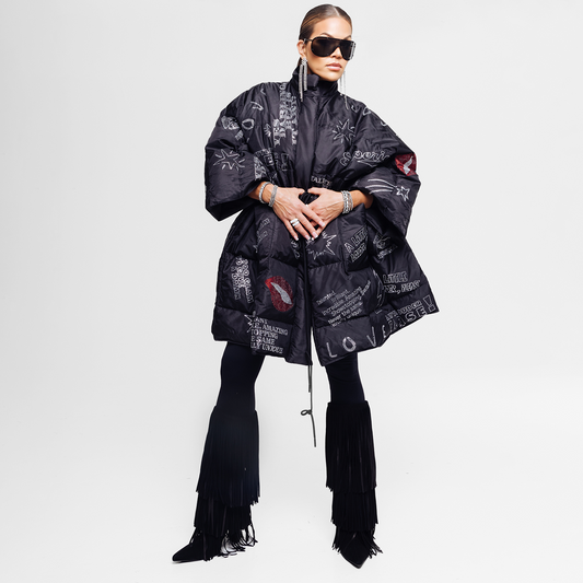 Oversized Pufferfrakke – Sort med Swarovski
