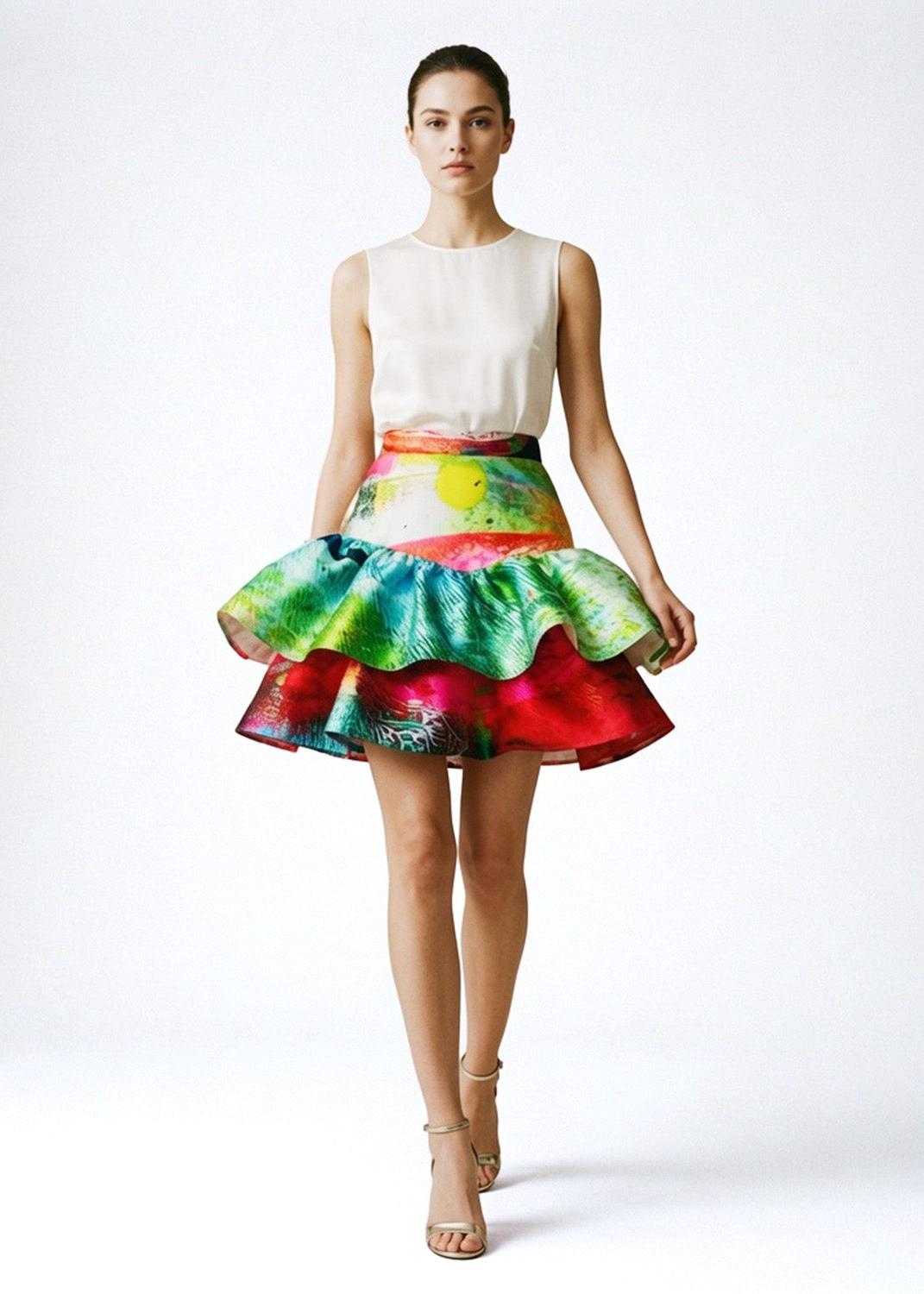 Ruffle Mini Skirt – Mother Pink Red Green