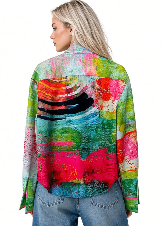 Printed Viscose Shirt – Mother Pink Red Green