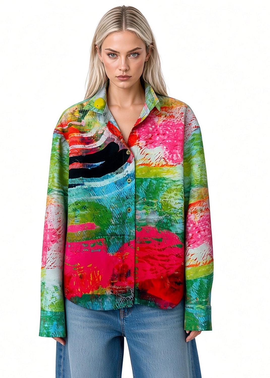 Bedruckte Viskosebluse – Mother Grün Pink