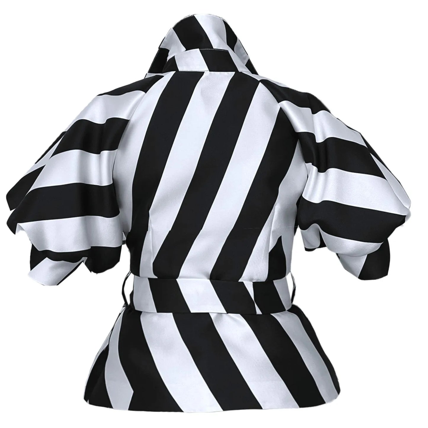 shirtjacket with puffarm and belt black and white graphic print