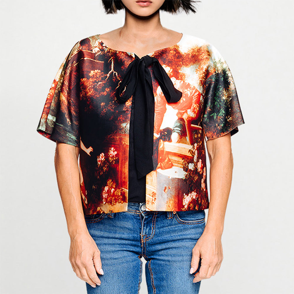 Custommade Cropped Jacket with Bow - Special Print
