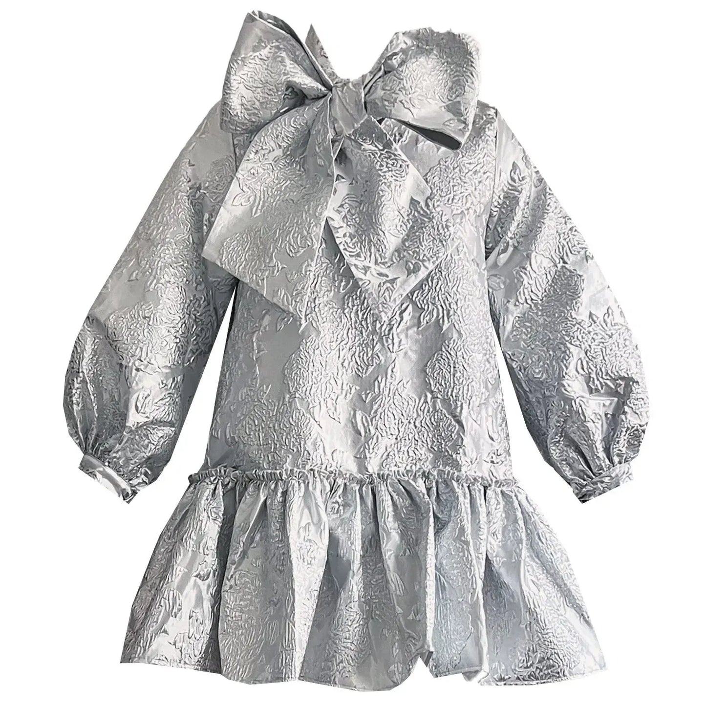 A-Shaped Brocade Dress - Silver