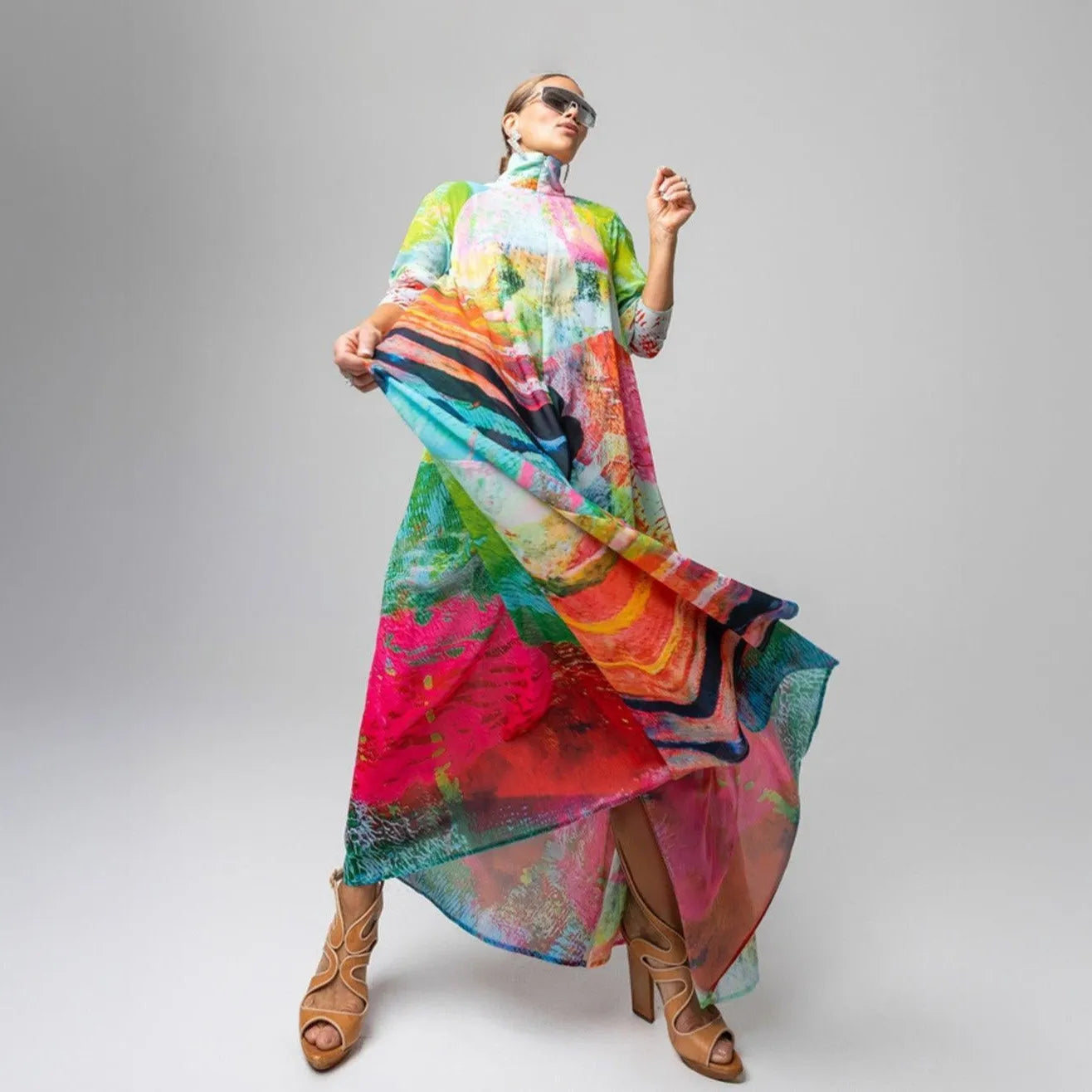 A-Shaped Maxi Dress - Mother Pink Red Green