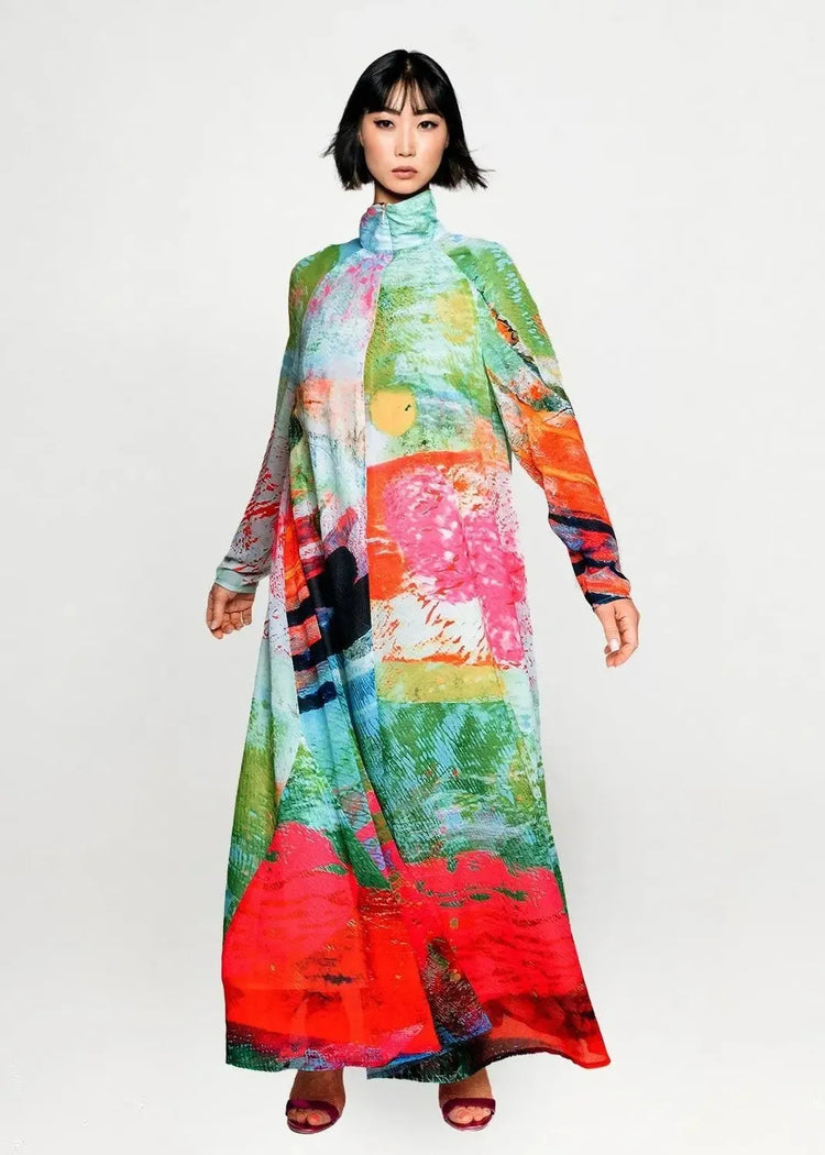 A-Shaped Maxi Dress - Mother Pink Red Green
