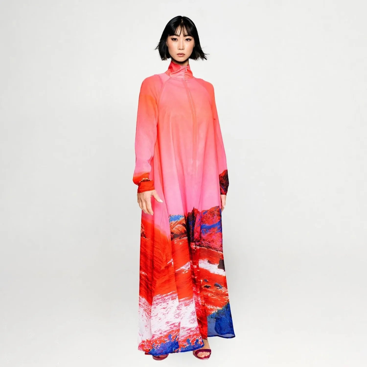A-Shaped Maxi Dress - Red Blue Landscape