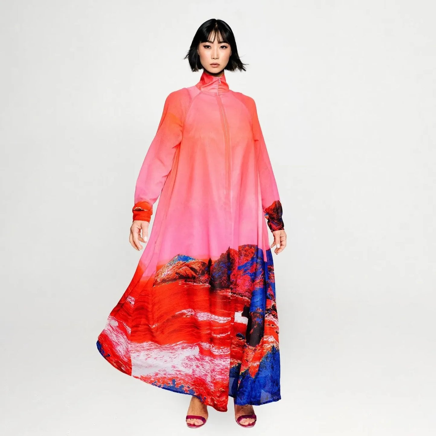 A-Shaped Maxi Dress - Red Blue Landscape