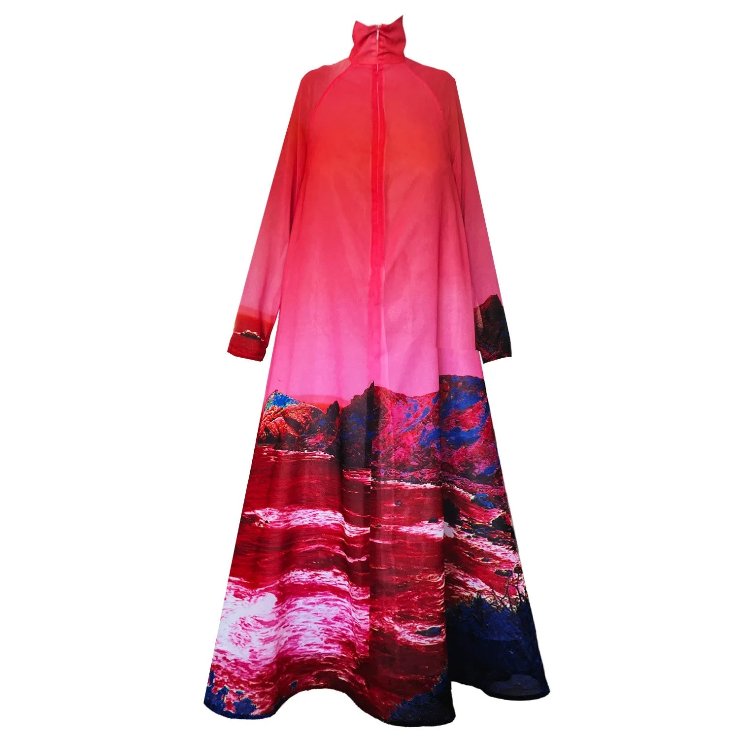 A-Shaped Maxi Dress - Red Blue Landscape