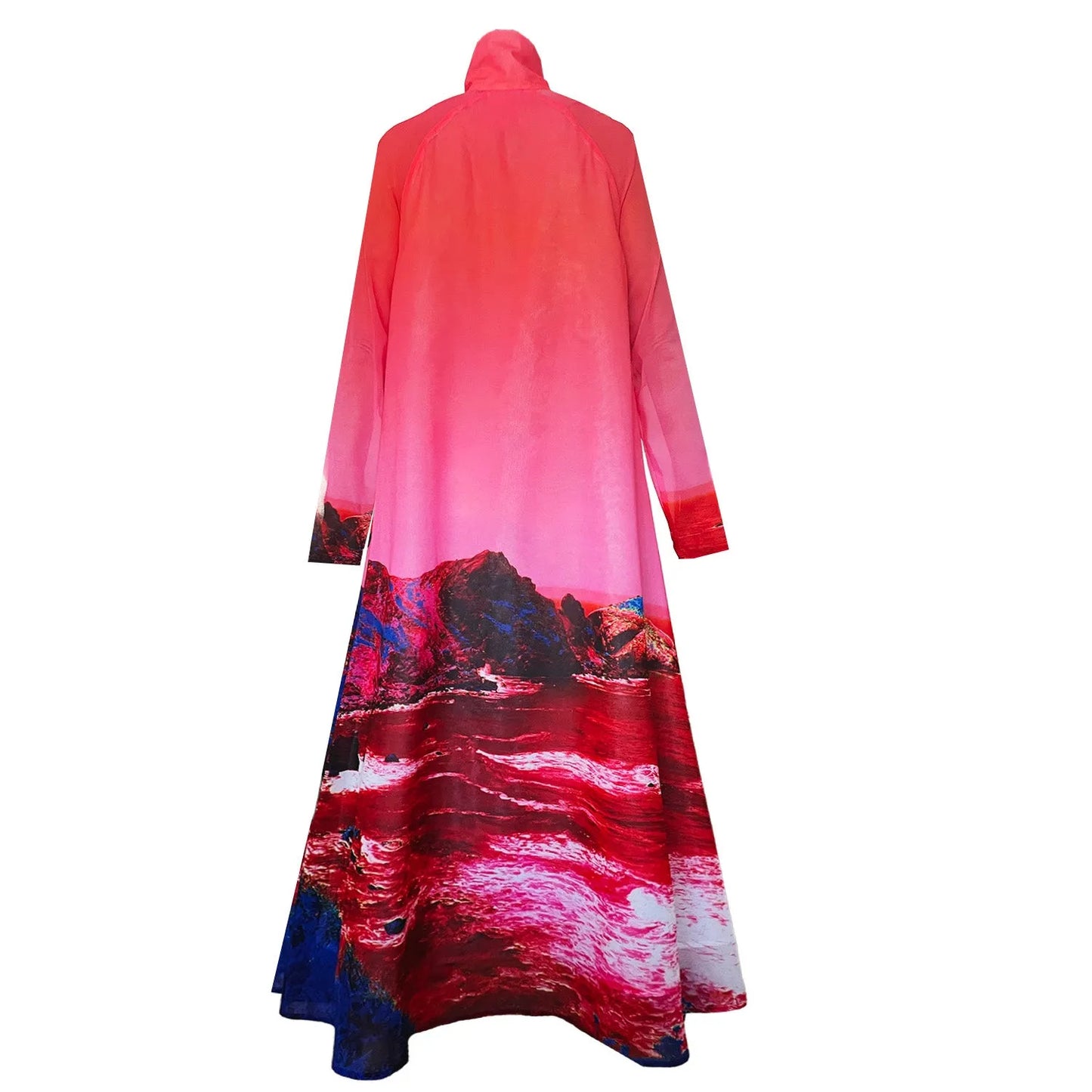 A-Shaped Maxi Dress - Red Blue Landscape