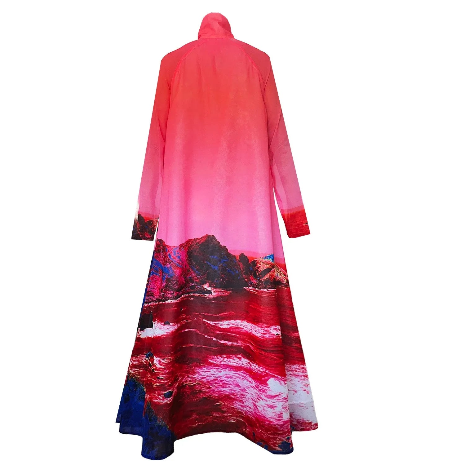 A-Shaped Maxi Dress - Red Blue Landscape