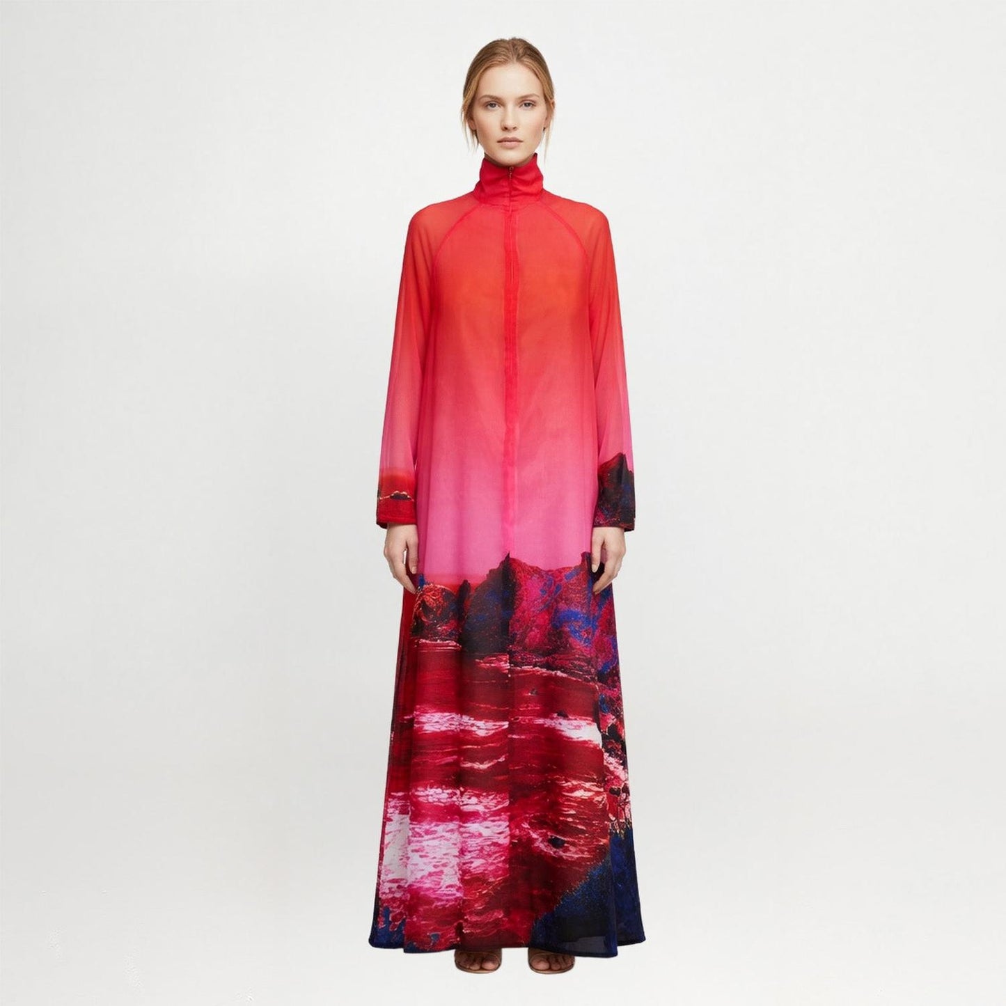 A-Shaped Maxi Dress - Red Blue Landscape
