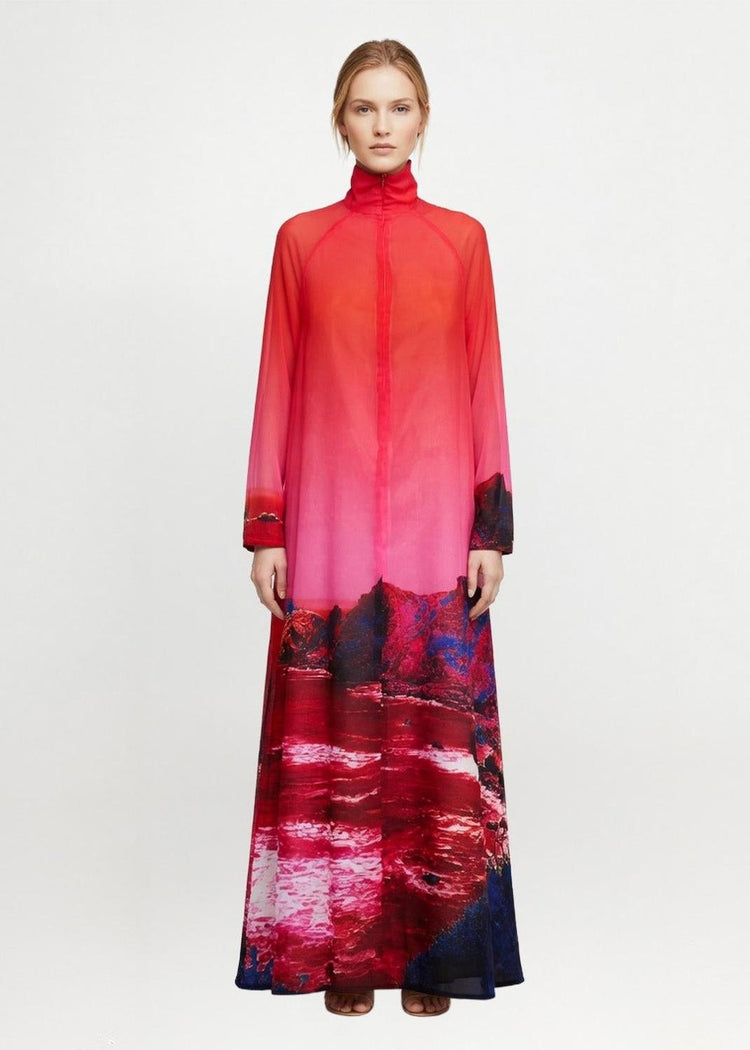 A-Shaped Maxi Dress - Red Blue Landscape