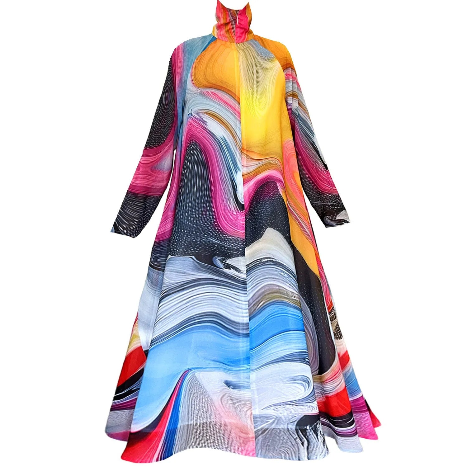 A-line dress longarmed smokeflow patterned chiffong fabric