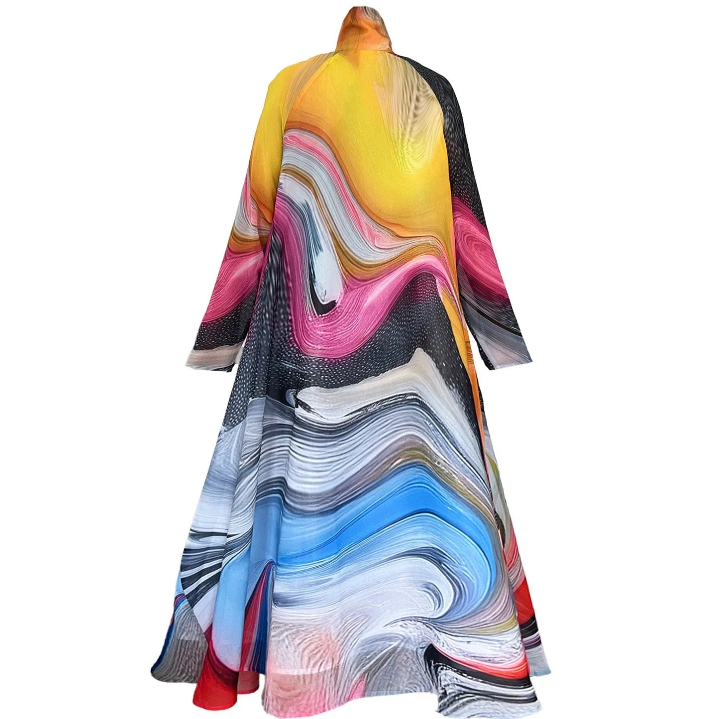 A-line dress longarmed smokeflow patterned chiffong fabric