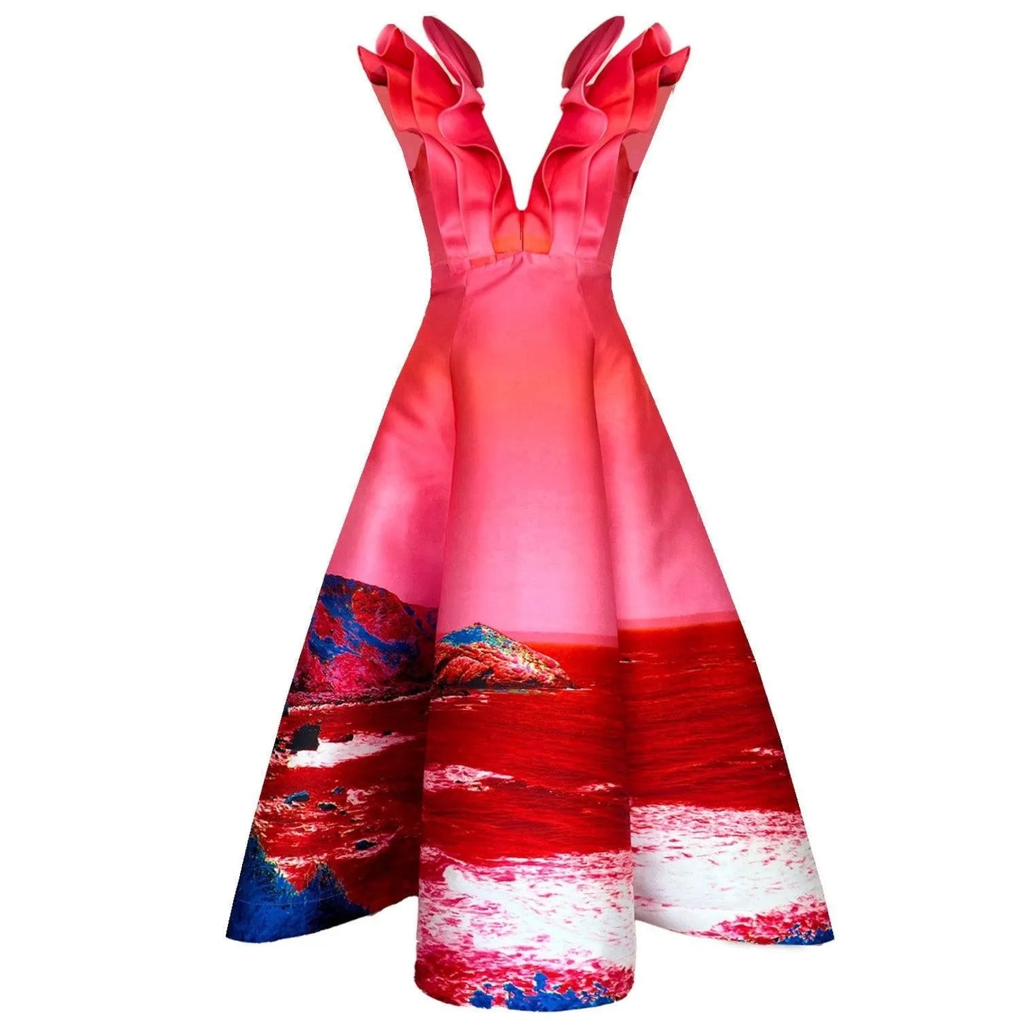 Butterfly Evening Dress - Red Blue Landscape