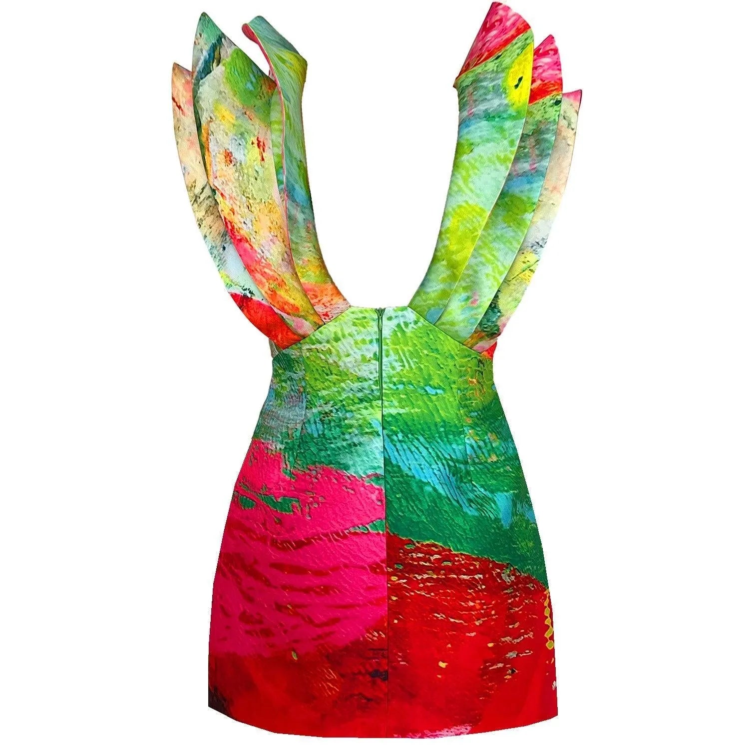 Butterfly Mini Dress - Mother Pink Red Green