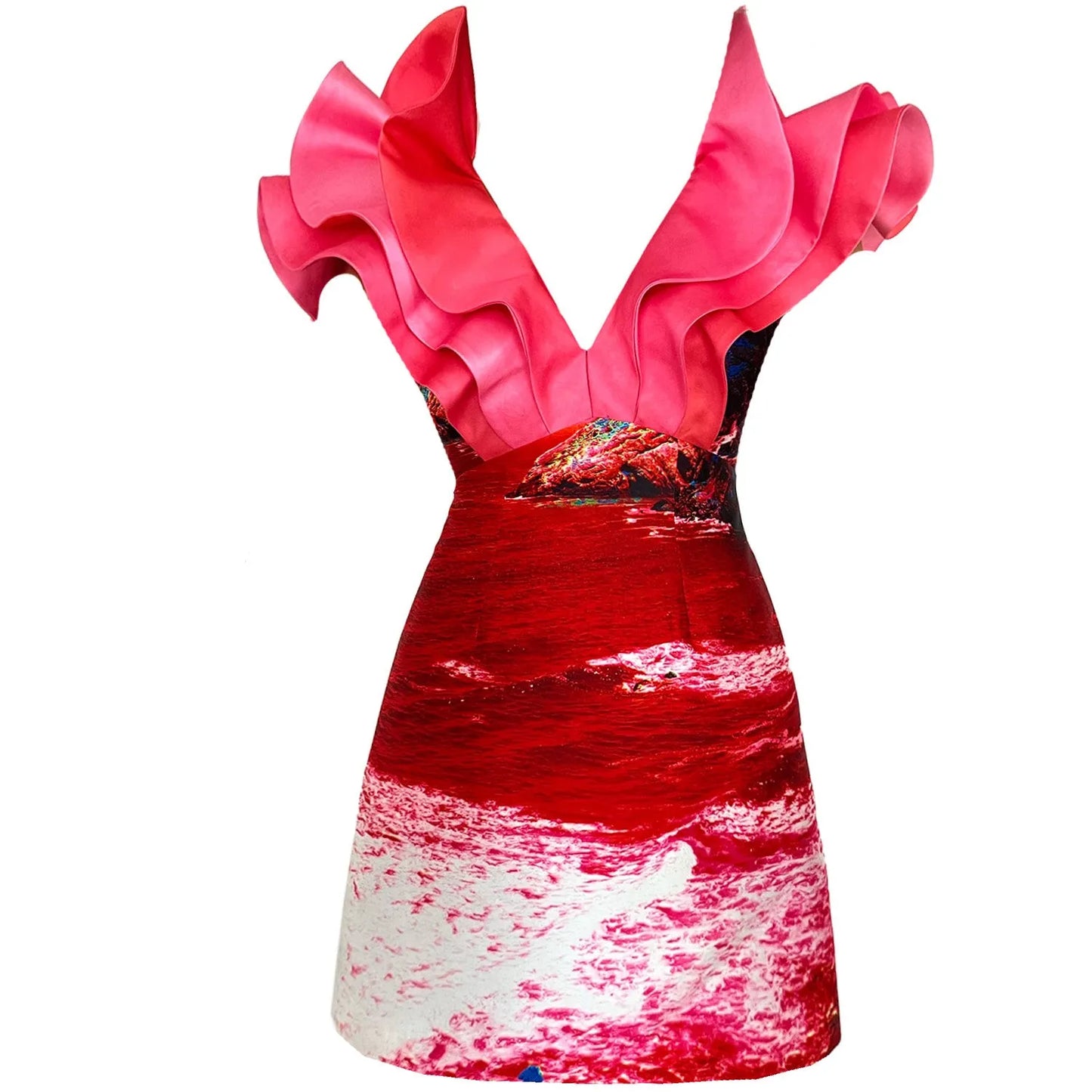 Butterfly Mini Dress - Red Blue Landscape