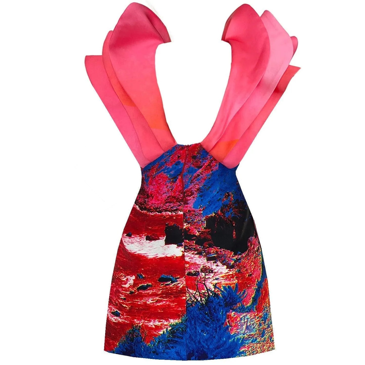 Butterfly Mini Dress - Red Blue Landscape