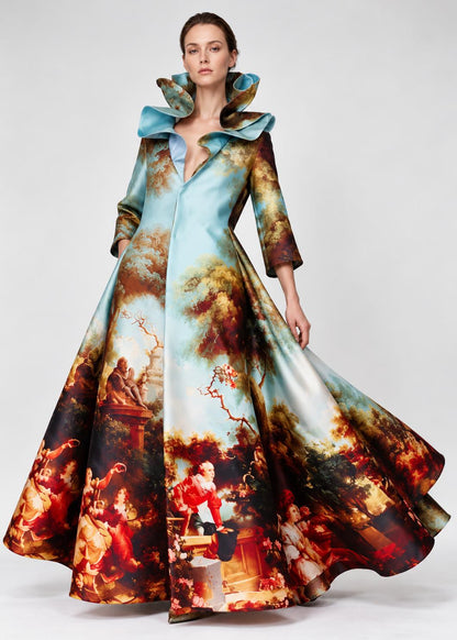 Royal Garden Long Coat – Sculptural Collar